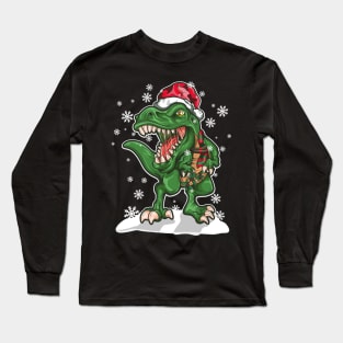 Dinosaur Christmas T Rex Lover Santa Claus Long Sleeve T-Shirt